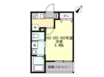ベイルーム小田急相模原(1K/3階)の間取り写真