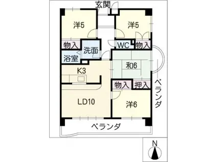 グランドール東丘(4LDK/3階)の間取り写真