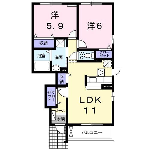 桜・フィオーレ船岡 III(2LDK/1階)の間取り写真