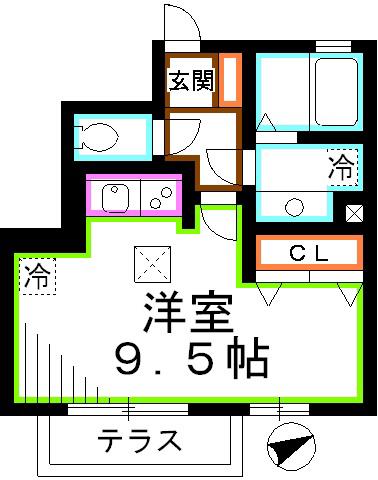 アケボノVIII(ワンルーム/1階)の間取り写真