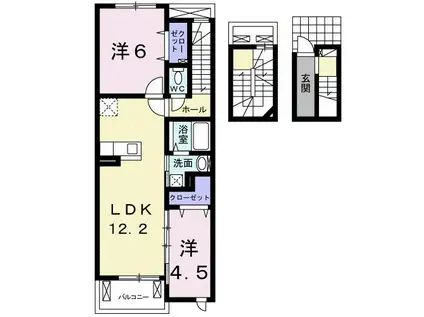 プラスワン神明B(2LDK/3階)の間取り写真