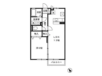 リビングタウン中島A(1LDK/1階)の間取り写真