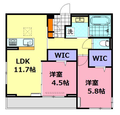 アルカディア中山(2LDK/1階)の間取り写真