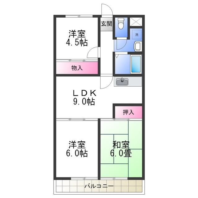 アミール西野(3LDK/3階)の間取り写真