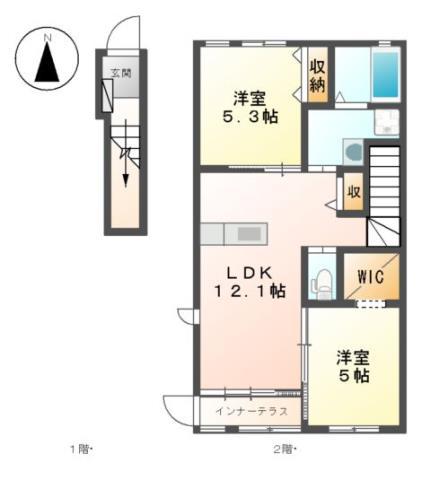 シエルクレール(2LDK/2階)の間取り写真