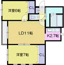 フレグランス恵庭(2LDK/3階)の間取り写真