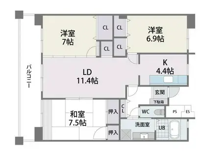 L-PLACE KAIZUKA(3LDK/1階)の間取り写真