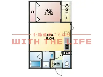 久留米市西町アパート(1LDK/2階)の間取り写真