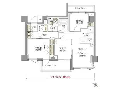 TENAS千歳船橋(3LDK/3階)の間取り写真