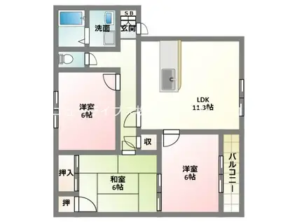 クイーンズコートB(3LDK/2階)の間取り写真