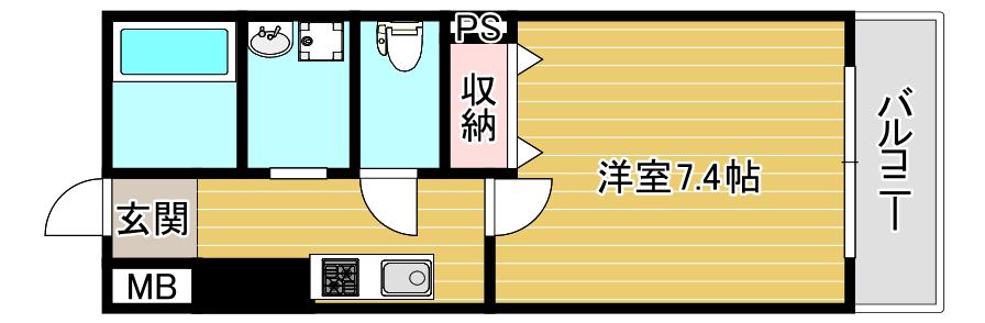 プルミエール北田辺(1K/2階)の間取り写真