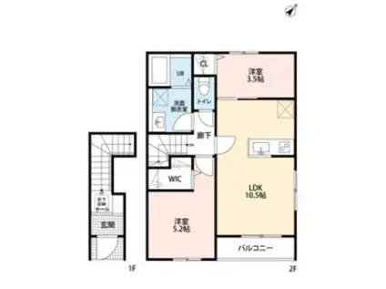 リーブルファイン八千代勝田台II(2LDK/2階)の間取り写真