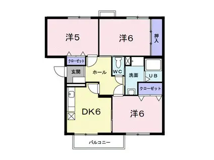 グレイトササイD(3DK/1階)の間取り写真