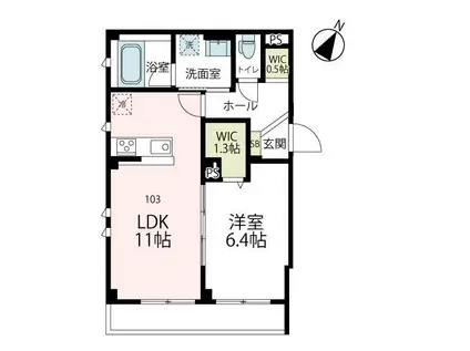 ヴァローレ Ⅱ(1LDK/1階)の間取り写真