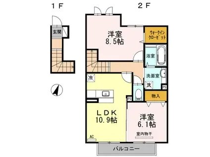 メルヴェーユ B(2LDK/2階)の間取り写真