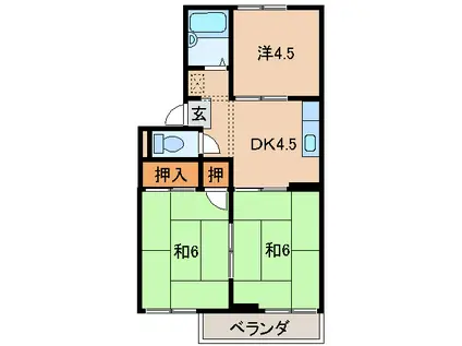 ホワイトハイツ八幡(3DK/2階)の間取り写真