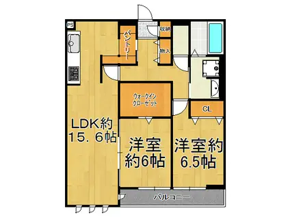 ウエスティー夙川(2LDK/1階)の間取り写真