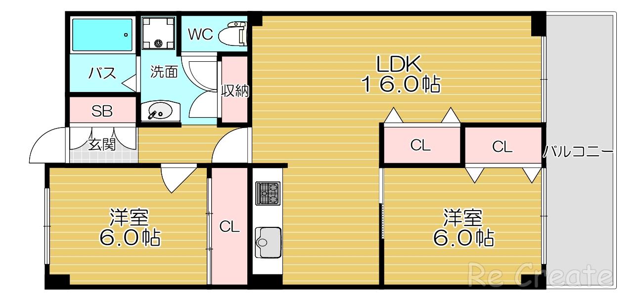 うえほんまちハイハイタウン(2LDK/9階)の間取り写真