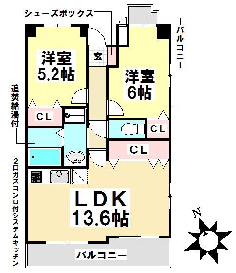 リバーサイドヴィレッジ・I(2LDK/2階)の間取り写真