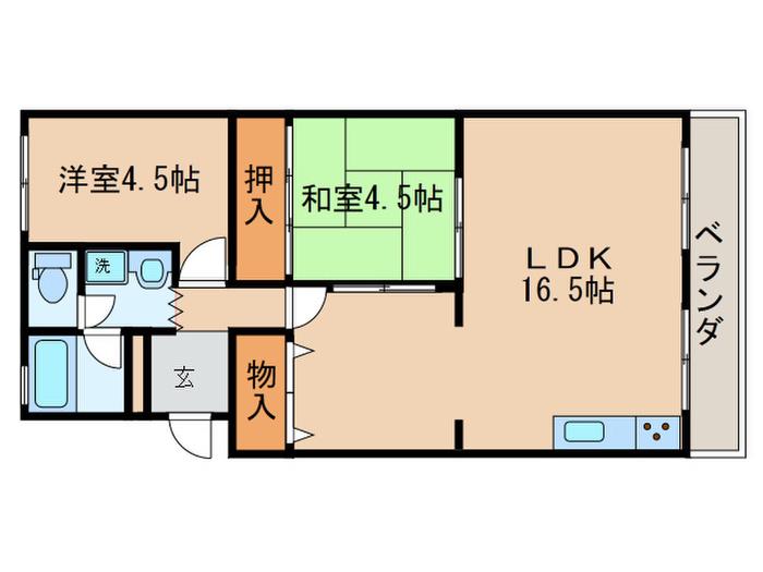 アムール西井(2LDK/2階)の間取り写真