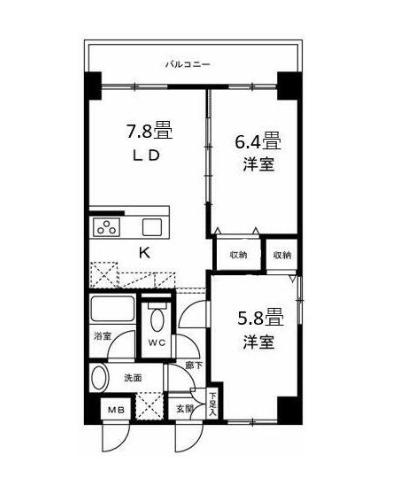 パルテンザB棟(2LDK/1階)の間取り写真
