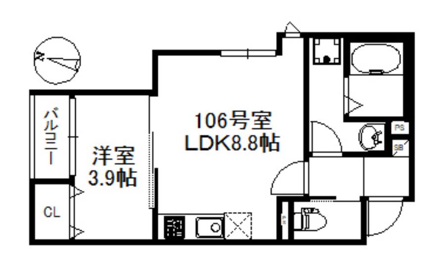 メゾンソレイユ久留米(1LDK/1階)の間取り写真