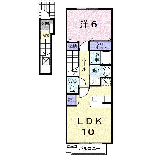 リヴィエールA(1LDK/2階)の間取り写真
