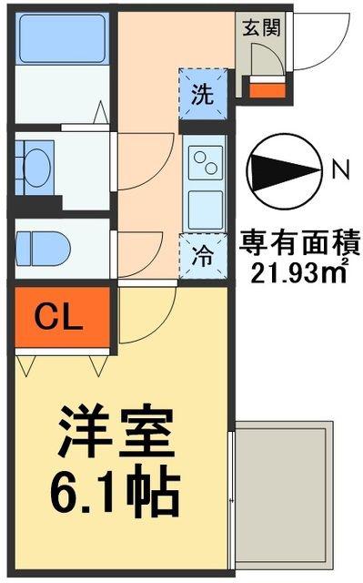 ブライティア稲毛(1K/1階)の間取り写真