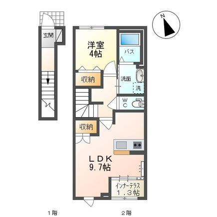 アンサンブル(1LDK/2階)の間取り写真