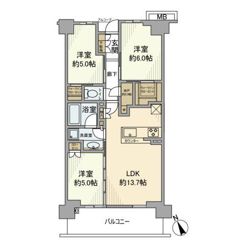 シティテラス横濱綱島ガーデンズ(3LDK/4階)の間取り写真