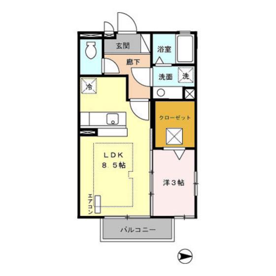 プレジールB(1LDK/2階)の間取り写真