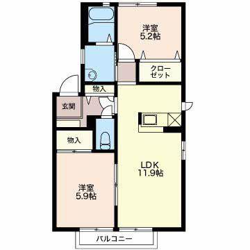 LISKAMM E棟(2LDK/2階)の間取り写真