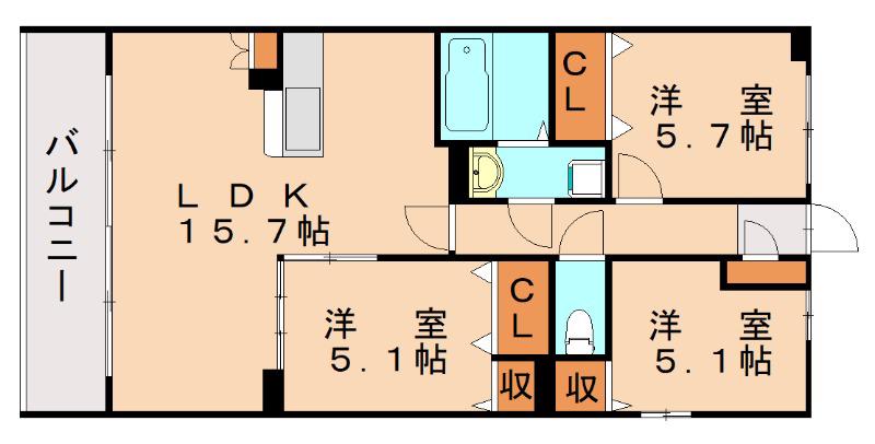 ハッピネス若葉台II(3LDK/3階)の間取り写真