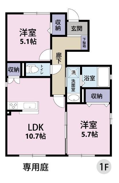 ローズスクエアD(2LDK/1階)の間取り写真