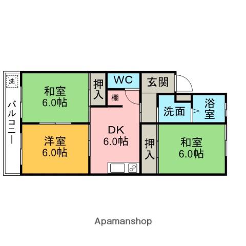 雁ヶ音マンション(3DK/3階)の間取り写真