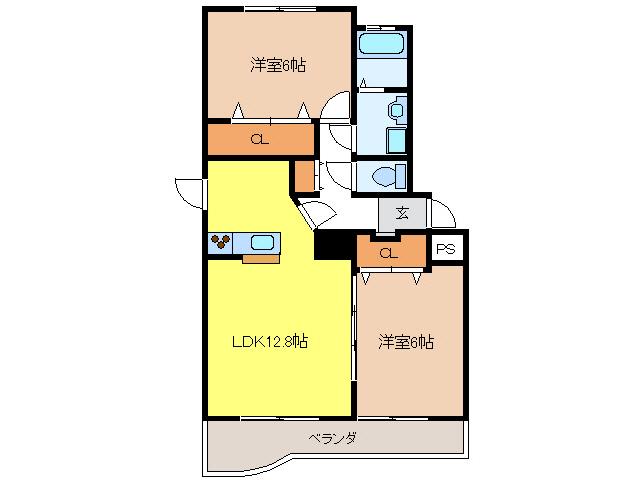 アズーレ若福町(2LDK/3階)の間取り写真