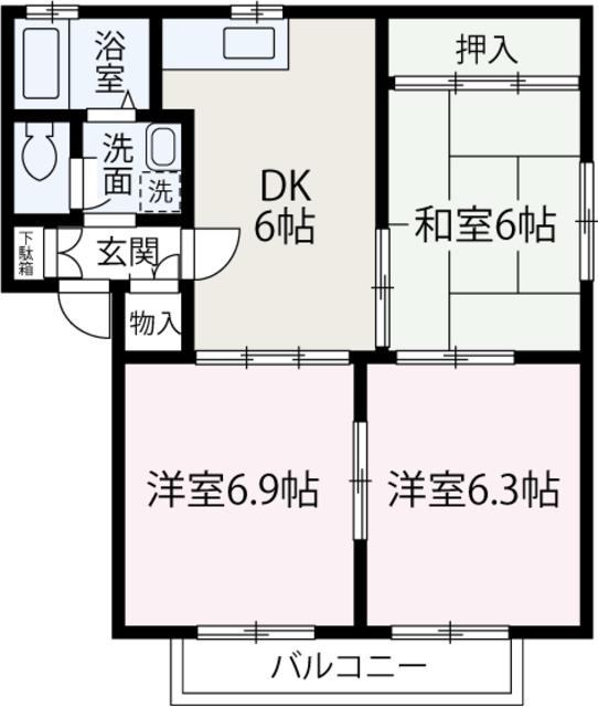 エスポアール志木D棟(3DK/2階)の間取り写真