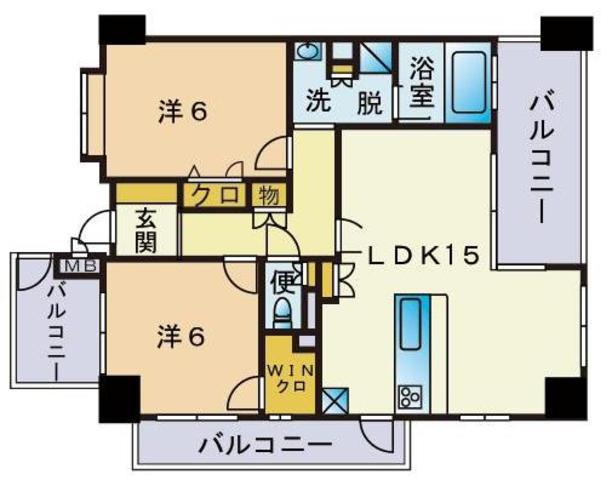 アスティオン大濠オプシス(2LDK/3階)の間取り写真
