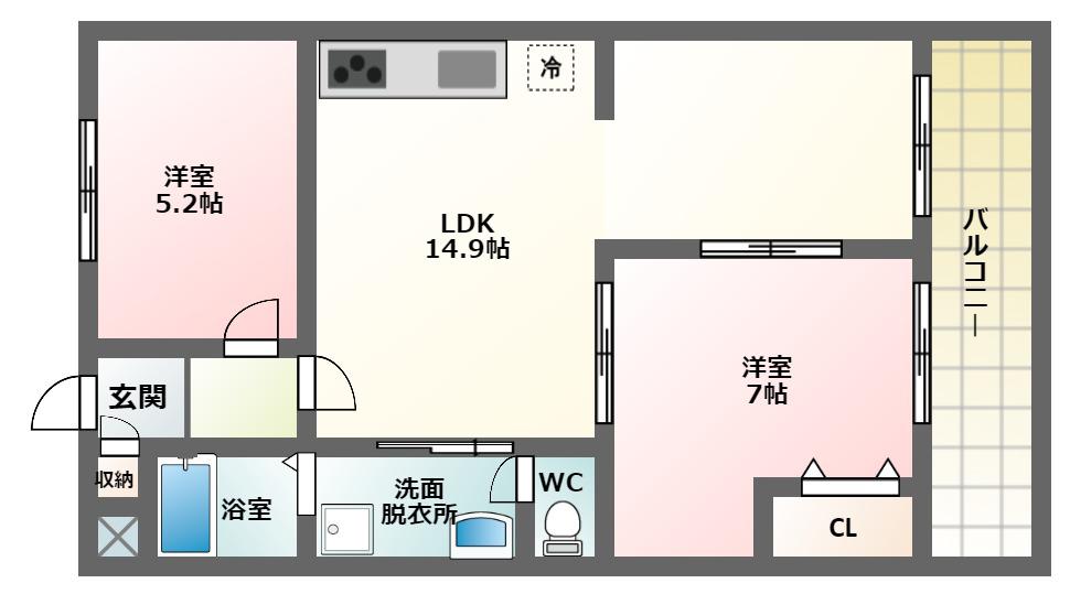 ラフィーネ針中野(2LDK/4階)の間取り写真