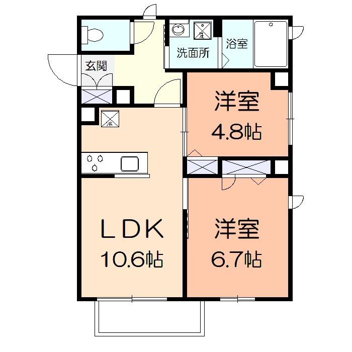 シャルマンドミール(2LDK/1階)の間取り写真