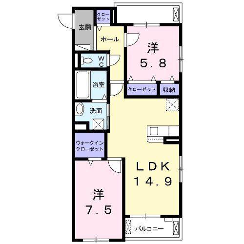 近鉄京都線 近鉄宮津駅 徒歩6分 3階建 築4年(2LDK/3階)の間取り写真
