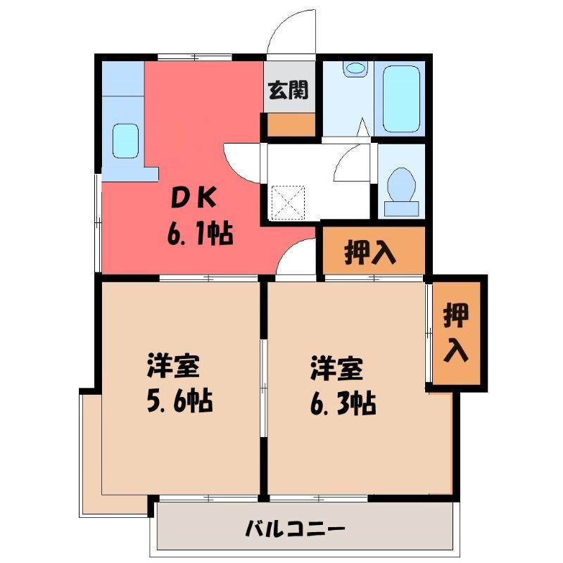 フェニックスII(2DK/1階)の間取り写真