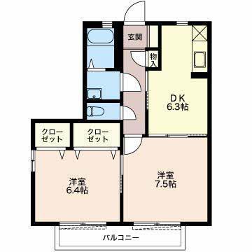 メゾン吉永(2DK/2階)の間取り写真