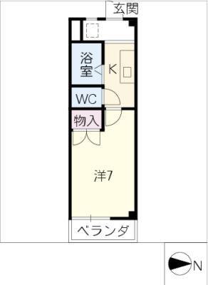 シャローF(1K/4階)の間取り写真