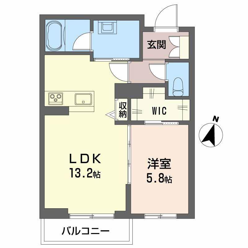 ヒュッゲ堂前(1LDK/2階)の間取り写真