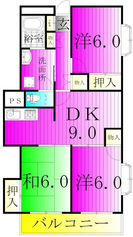 柏葉ハイツ(3DK/3階)の間取り写真