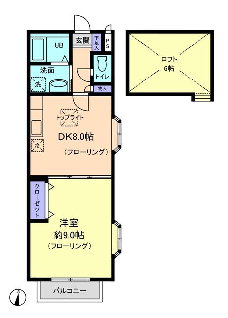プレシアスコート(1DK/2階)の間取り写真