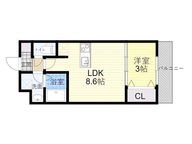 AILE東中浜(1LDK/2階)の間取り写真