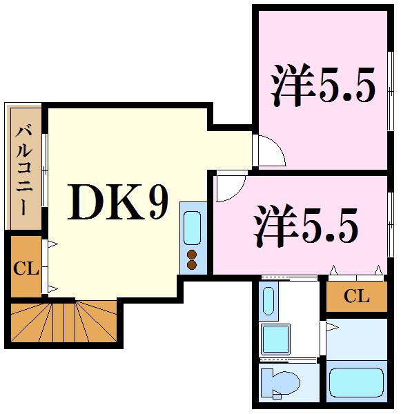 ルナコート小岩(2DK/3階)の間取り写真