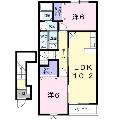 アスティオスB(2LDK/2階)の間取り写真
